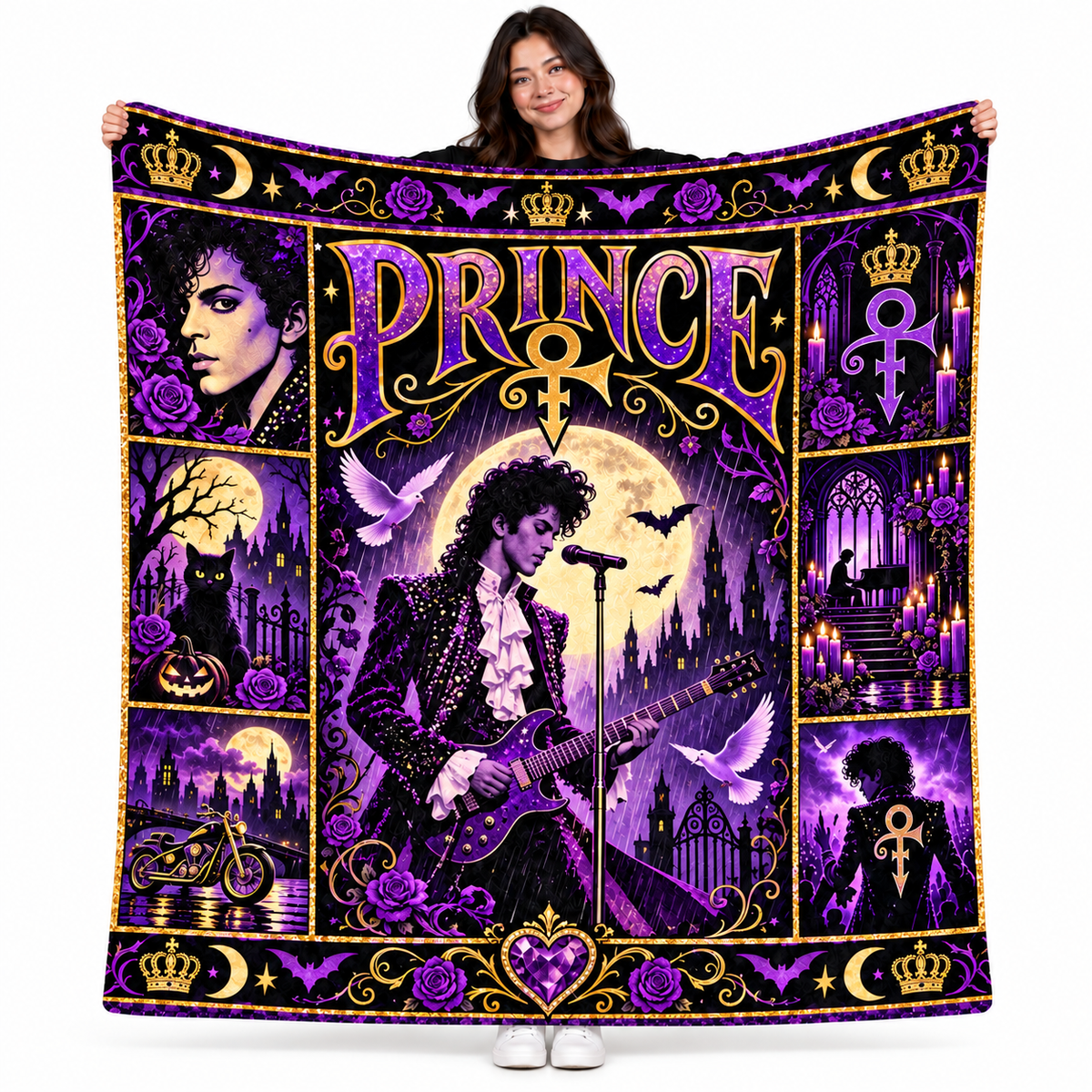 Prince Purple Crown And Moon Silhouette Fleece Blanket For Mystical Movie Nights NDN 1