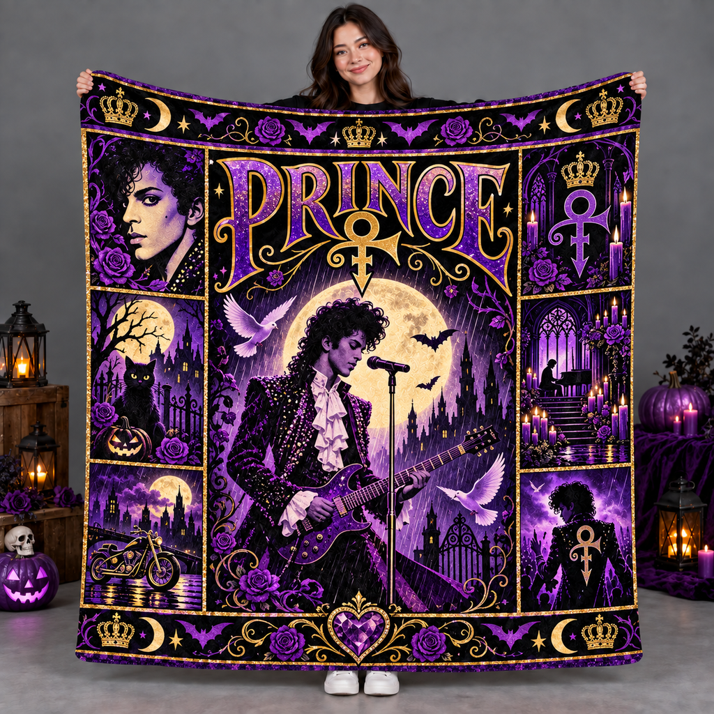 Prince Purple Crown And Moon Silhouette Fleece Blanket For Mystical Movie Nights NDN 2