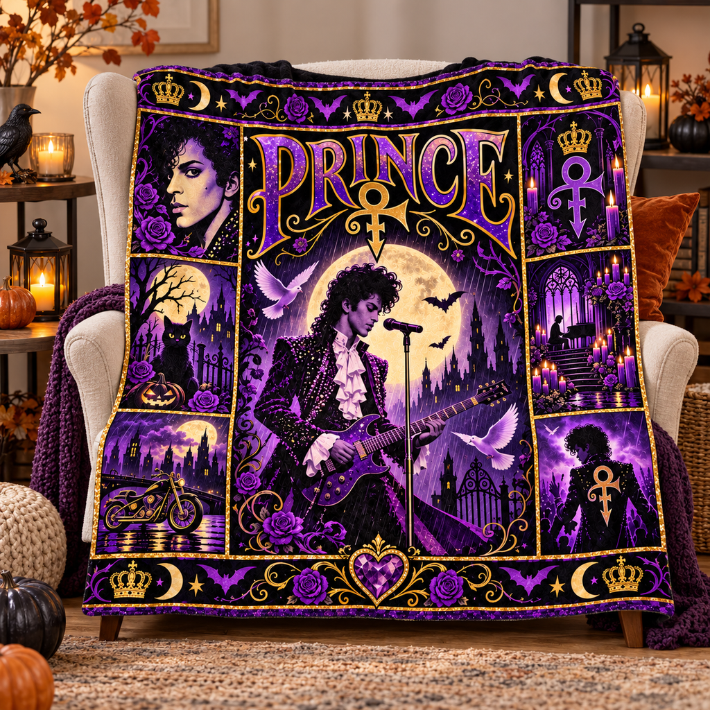 Prince Purple Crown And Moon Silhouette Fleece Blanket For Mystical Movie Nights NDN 3