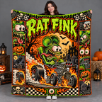 Rat Fink Green Hot Rod Monster Fleece Blanket For Wild Halloween Movie Nights NDN 2