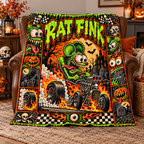 Rat Fink Green Hot Rod Monster Fleece Blanket For Wild Halloween Movie Nights NDN 3