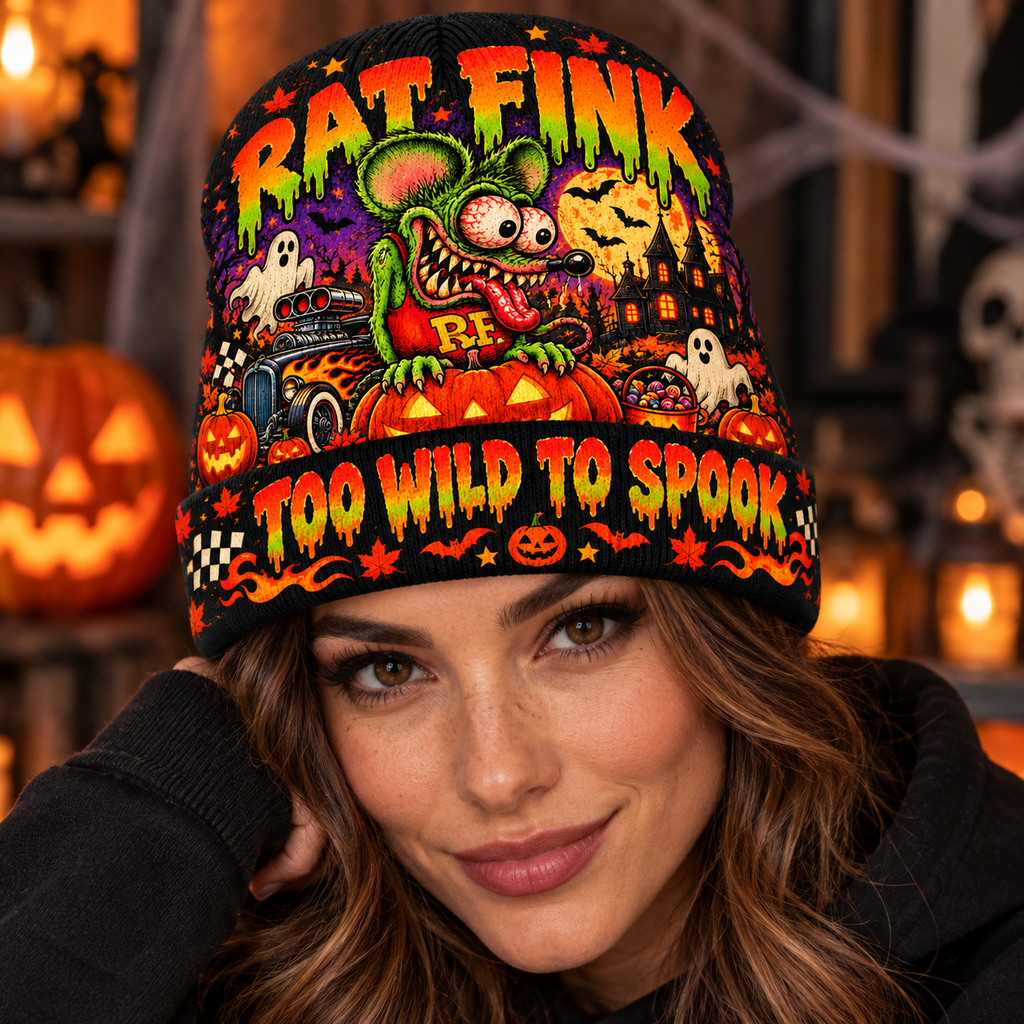 Rat Fink Hot Rod Monster Graphic Print Knit Beanie for Too Wild To Spook Nights NDN 3