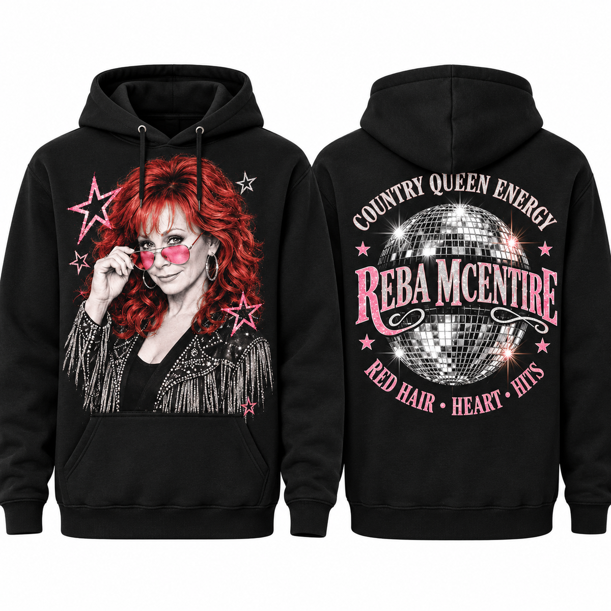 Reba McEntire Portrait Country Queen Energy Red Hair Heart Hits Hoodie for Country Queen Fans NDN 1