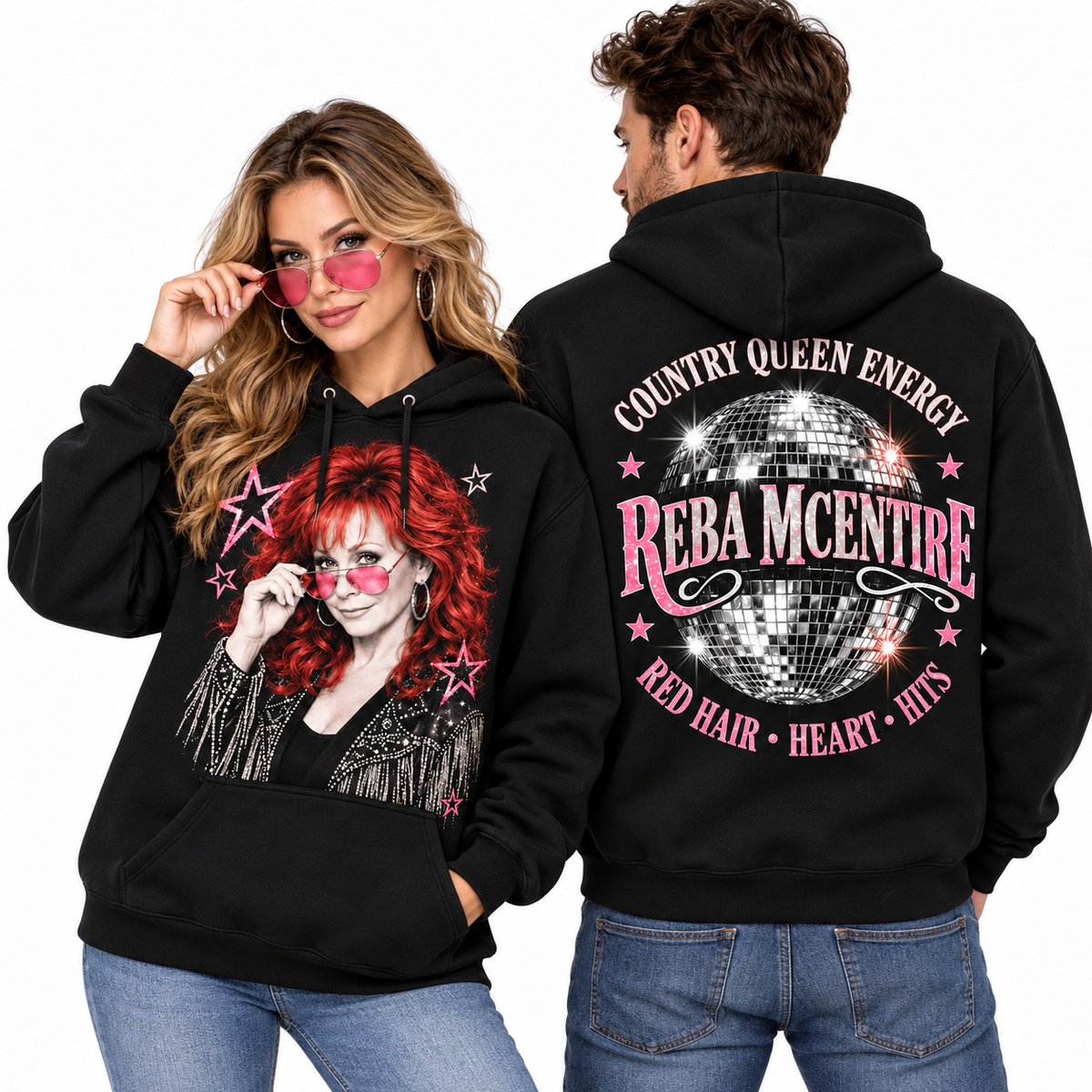Reba McEntire Portrait Country Queen Energy Red Hair Heart Hits Hoodie for Country Queen Fans NDN 2