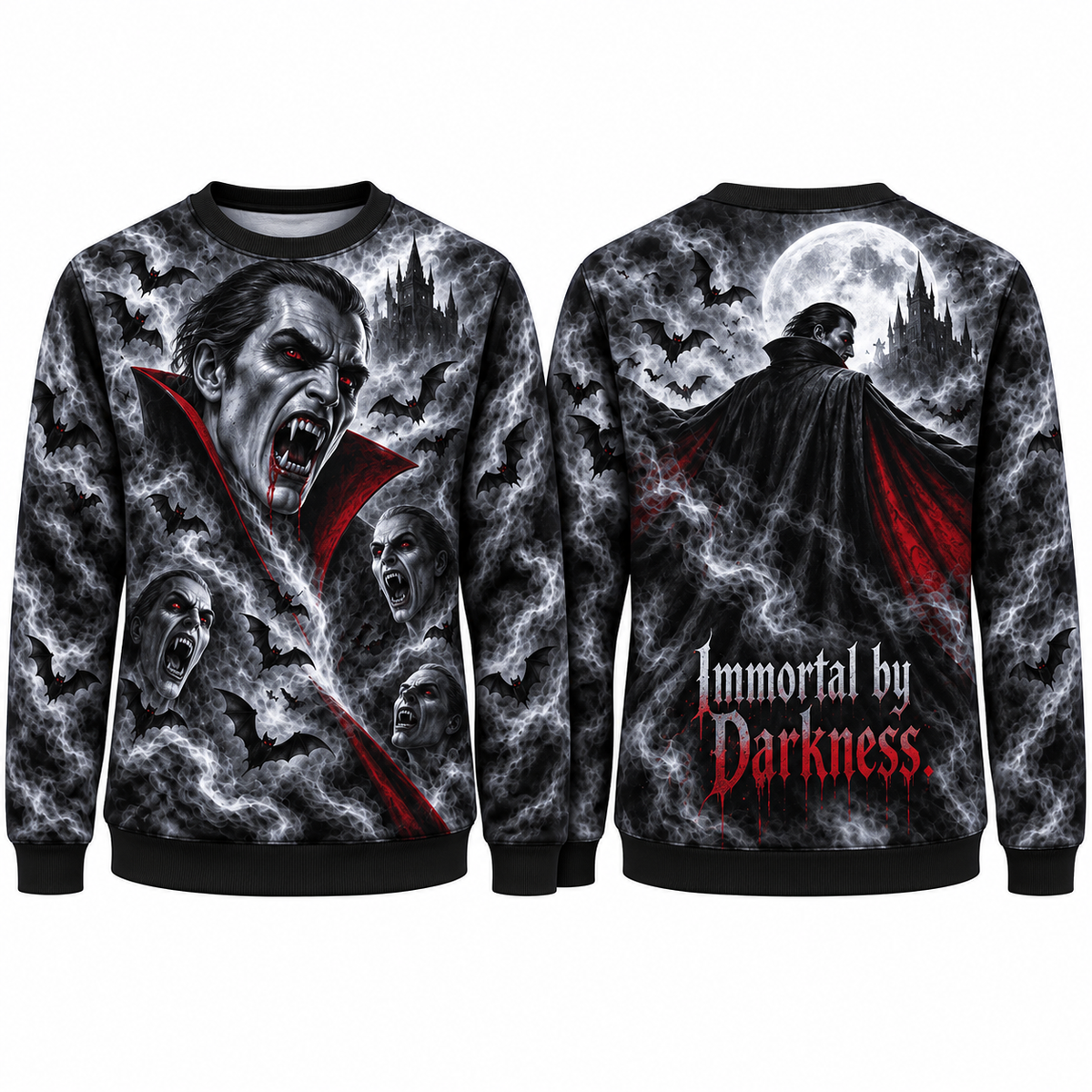 Red Cape Vampire Immortal By Darkness Black Sweater for Gothic Castle Night Fans NDN 1