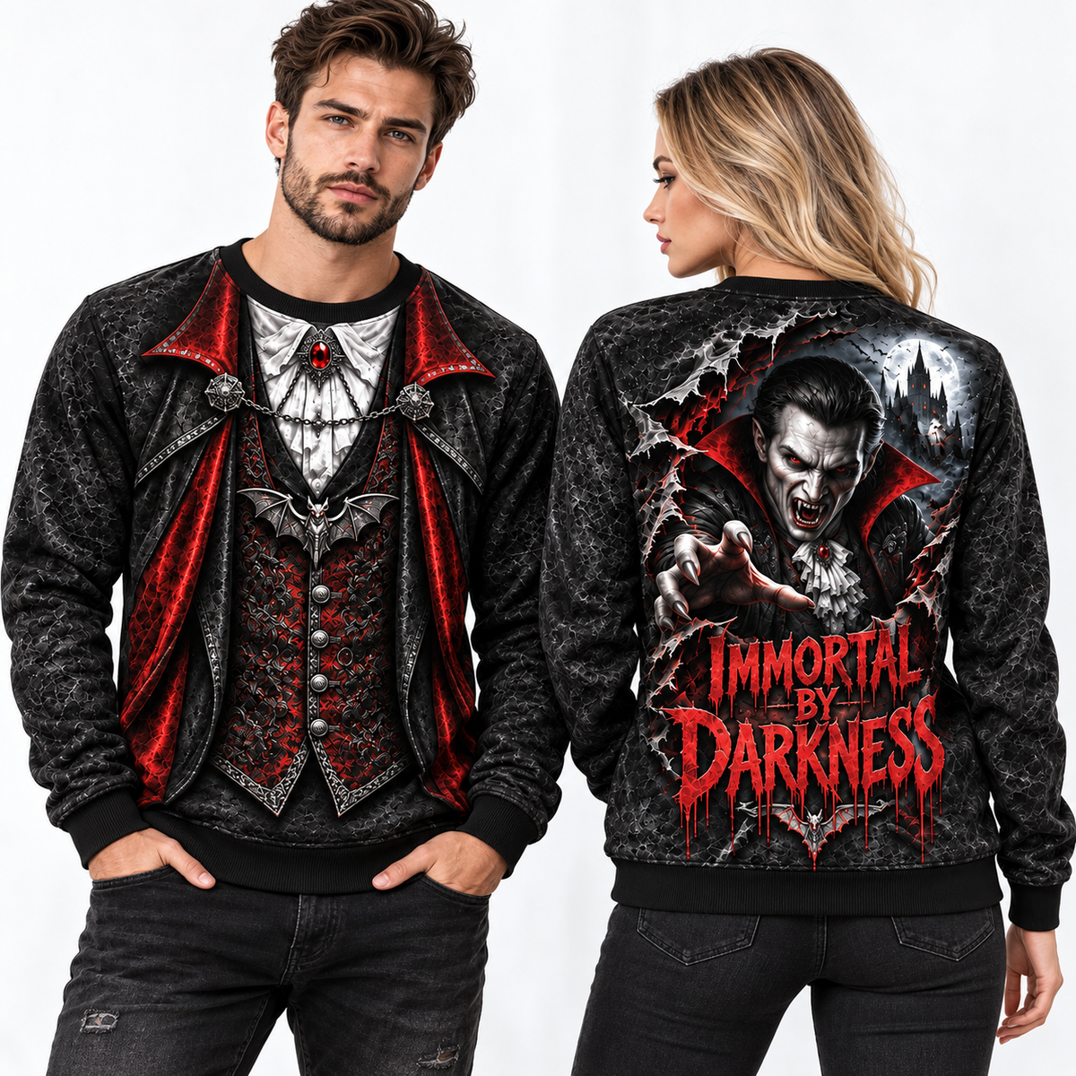 Red Vest Vampire Cape Immortal By Darkness Black Sweater for Gothic Night Fans NDN 2