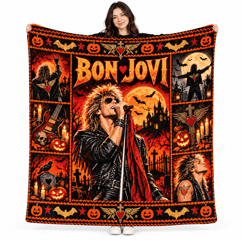 Rolling Stones Orange Tongue Moon Fleece Blanket For Halloween Rock City Nights NDN 1