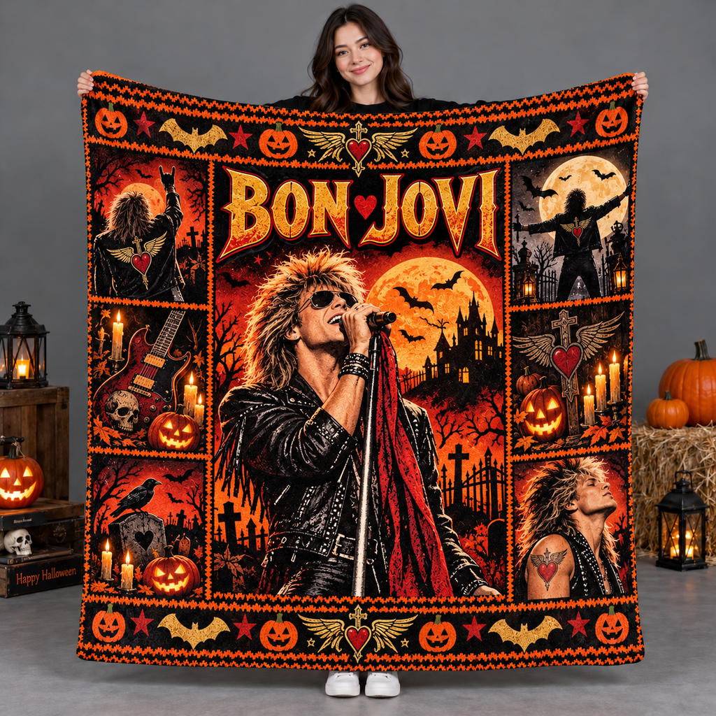Rolling Stones Orange Tongue Moon Fleece Blanket For Halloween Rock City Nights NDN 2