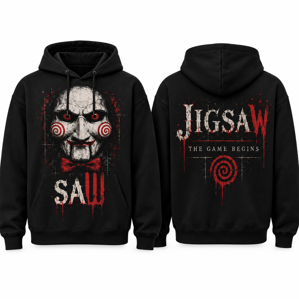 Saw Jigsaw Puppet Red Spiral Halloween Hoodie NTH1 for Horror Fans Who Love Twisted Games 1