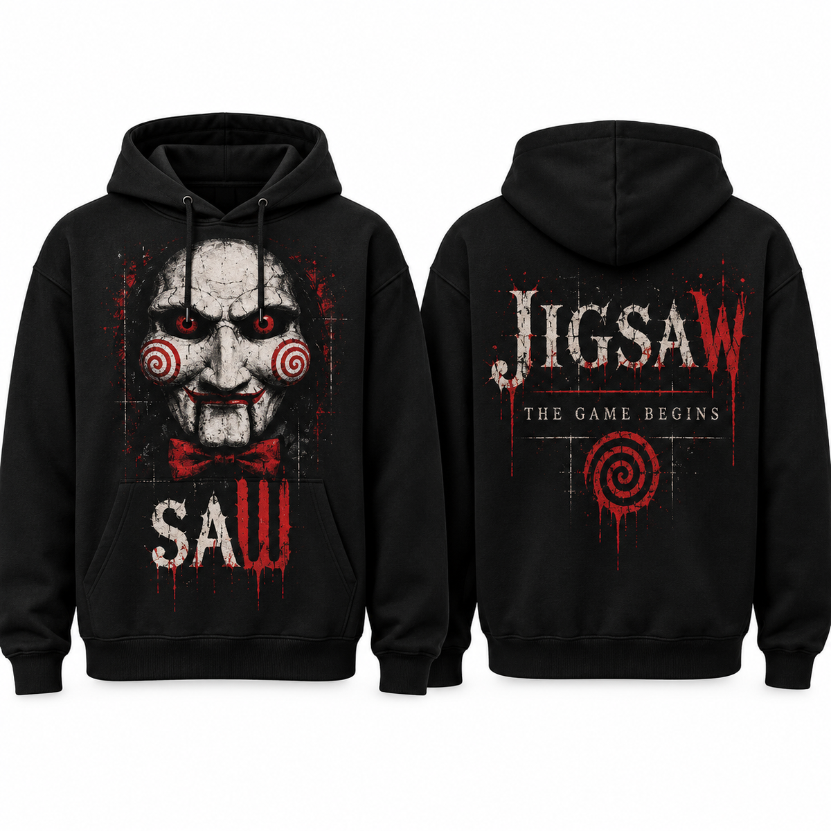 Saw Jigsaw Puppet Red Spiral Halloween Hoodie NTH1 for Horror Fans Who Love Twisted Games 1