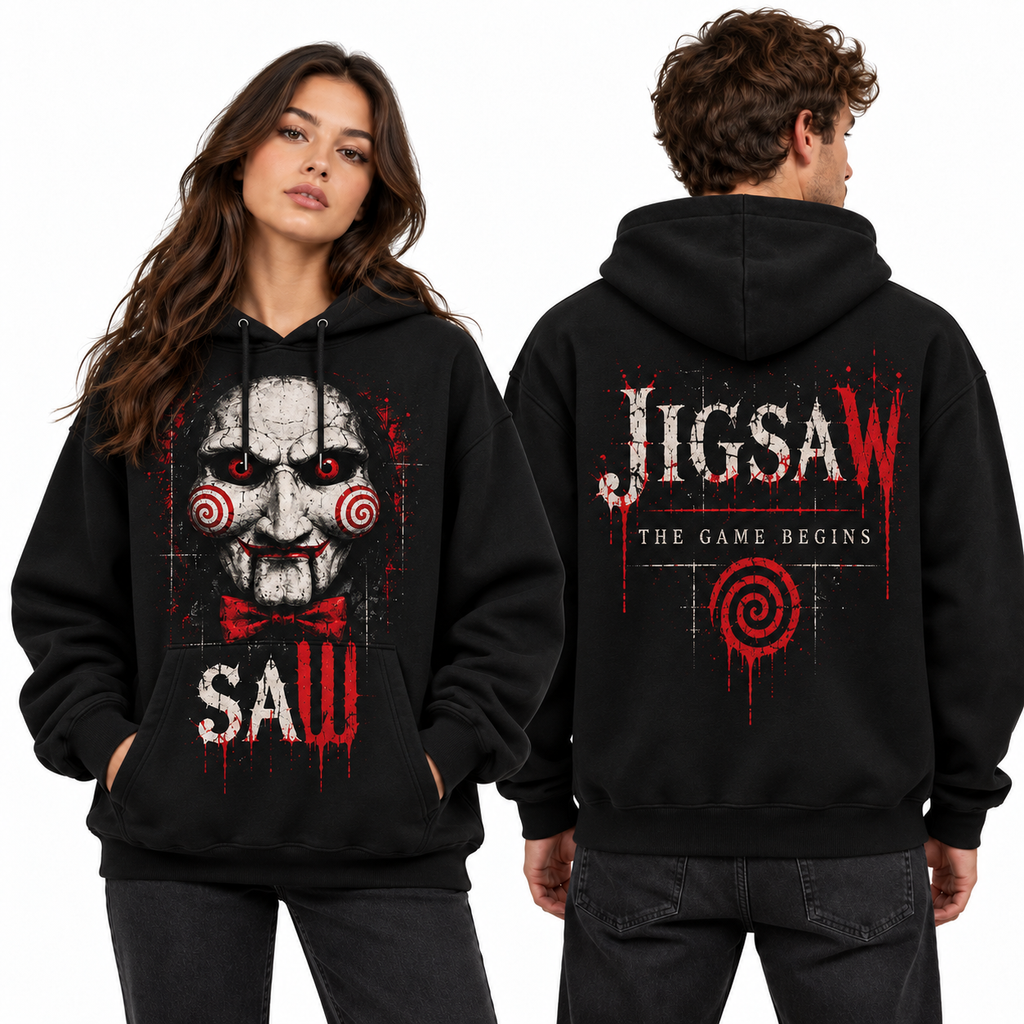 Saw Jigsaw Puppet Red Spiral Halloween Hoodie NTH1 for Horror Fans Who Love Twisted Games 2