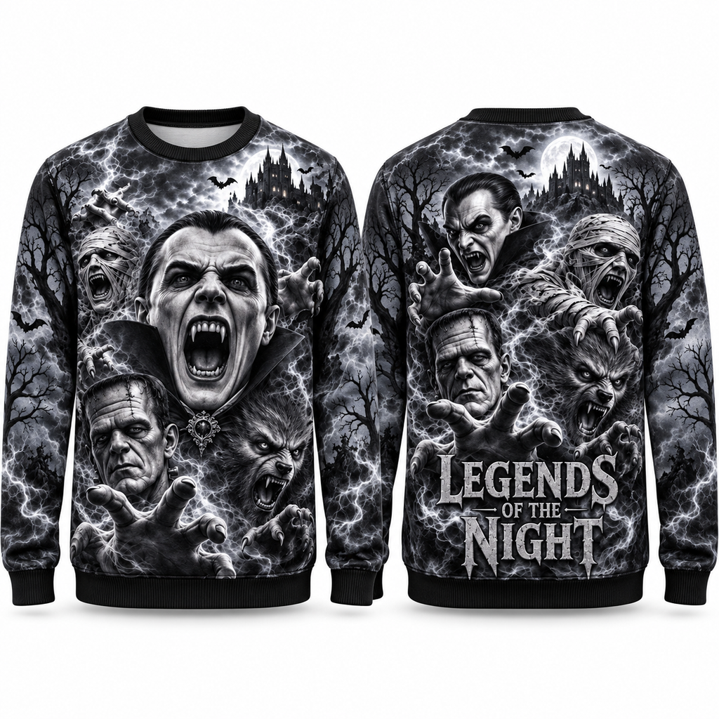 Screaming Vampire Stack Legends Of The Night Sweater for Monster Night Horror Fans NDN 1