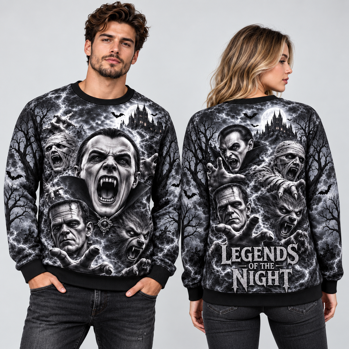 Screaming Vampire Stack Legends Of The Night Sweater for Monster Night Horror Fans NDN 2