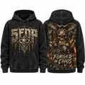 Sfdp Winged Skull Forged In Chaos Fire Acid Wash Hoodie for Heavy Metal Fans NDN 1