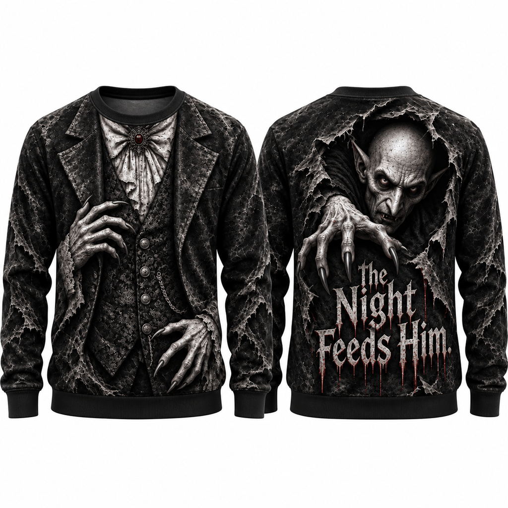 Skeleton Vest Claw Hands The Night Feeds Him Black Sweater for Bone Night Fans NDN 1
