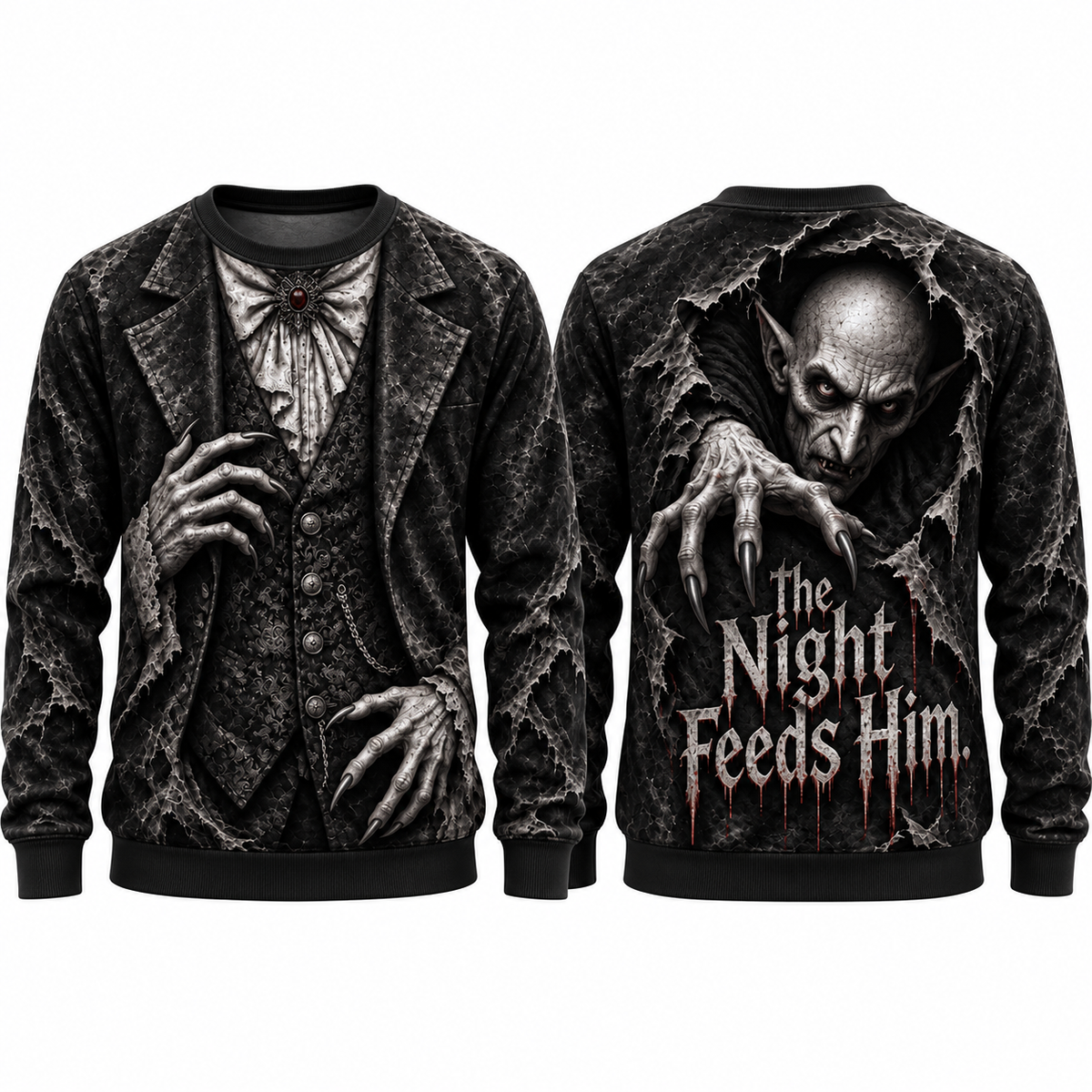 Skeleton Vest Claw Hands The Night Feeds Him Black Sweater for Bone Night Fans NDN 1