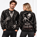 Skeleton Vest Claw Hands The Night Feeds Him Black Sweater for Bone Night Fans NDN 2