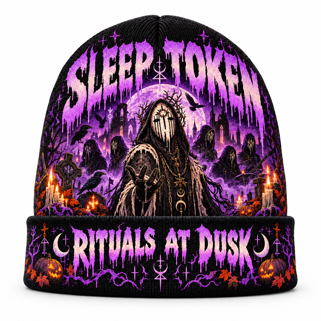 Sleep Token Hooded Figure Graphic Print Knit Beanie for Dusk Ritual Halloween Nights NDN 1