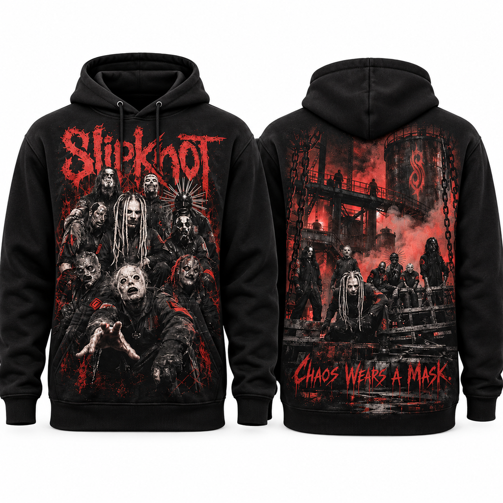 Slipknot Dripping Masks Chaos With A Mask Factory Fire Hoodie for Factory Metal Fans NDN 1