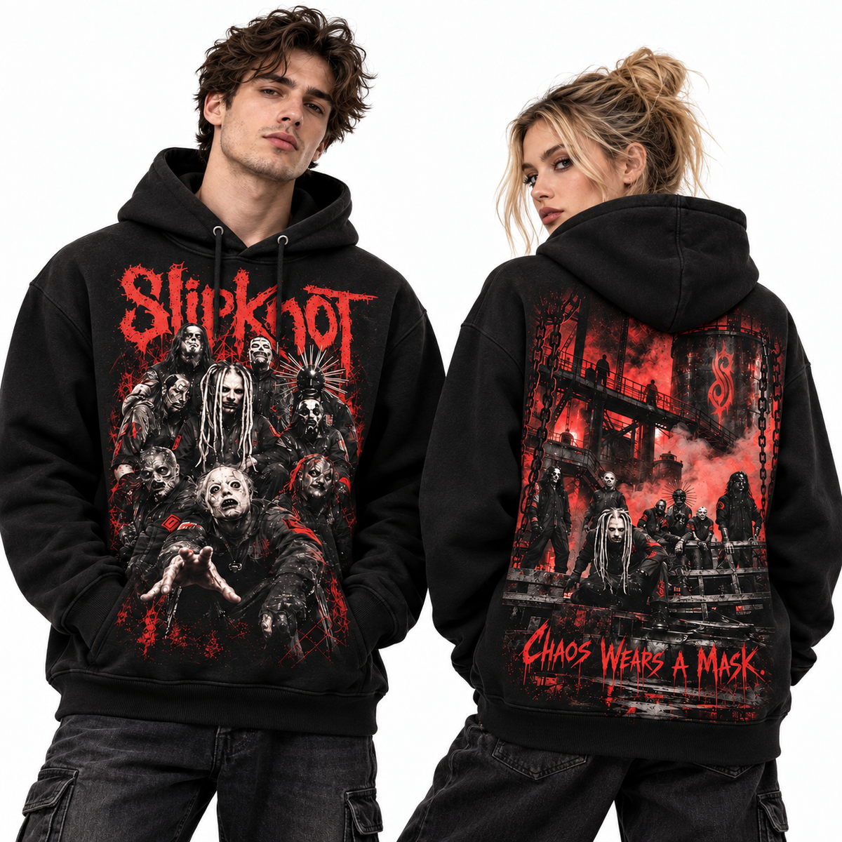 Slipknot Dripping Masks Chaos With A Mask Factory Fire Hoodie for Factory Metal Fans NDN 2