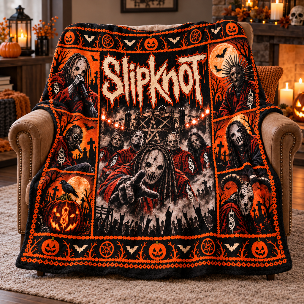 Slipknot Grey Orange Masked Figures Fleece Blanket For Dark Halloween Nights NDN 3