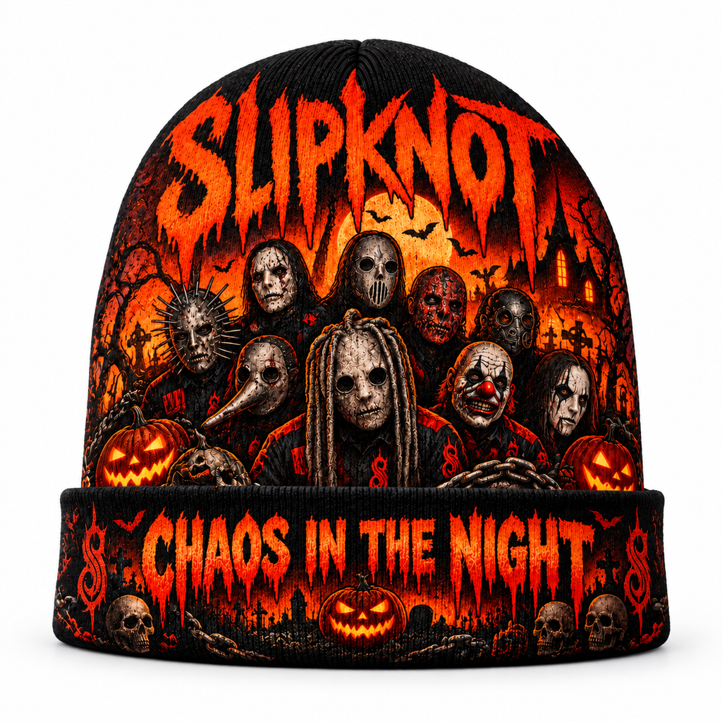 Slipknot Horror Masks Graphic Print Knit Beanie for Chaos In The Night Crowds NDN 1