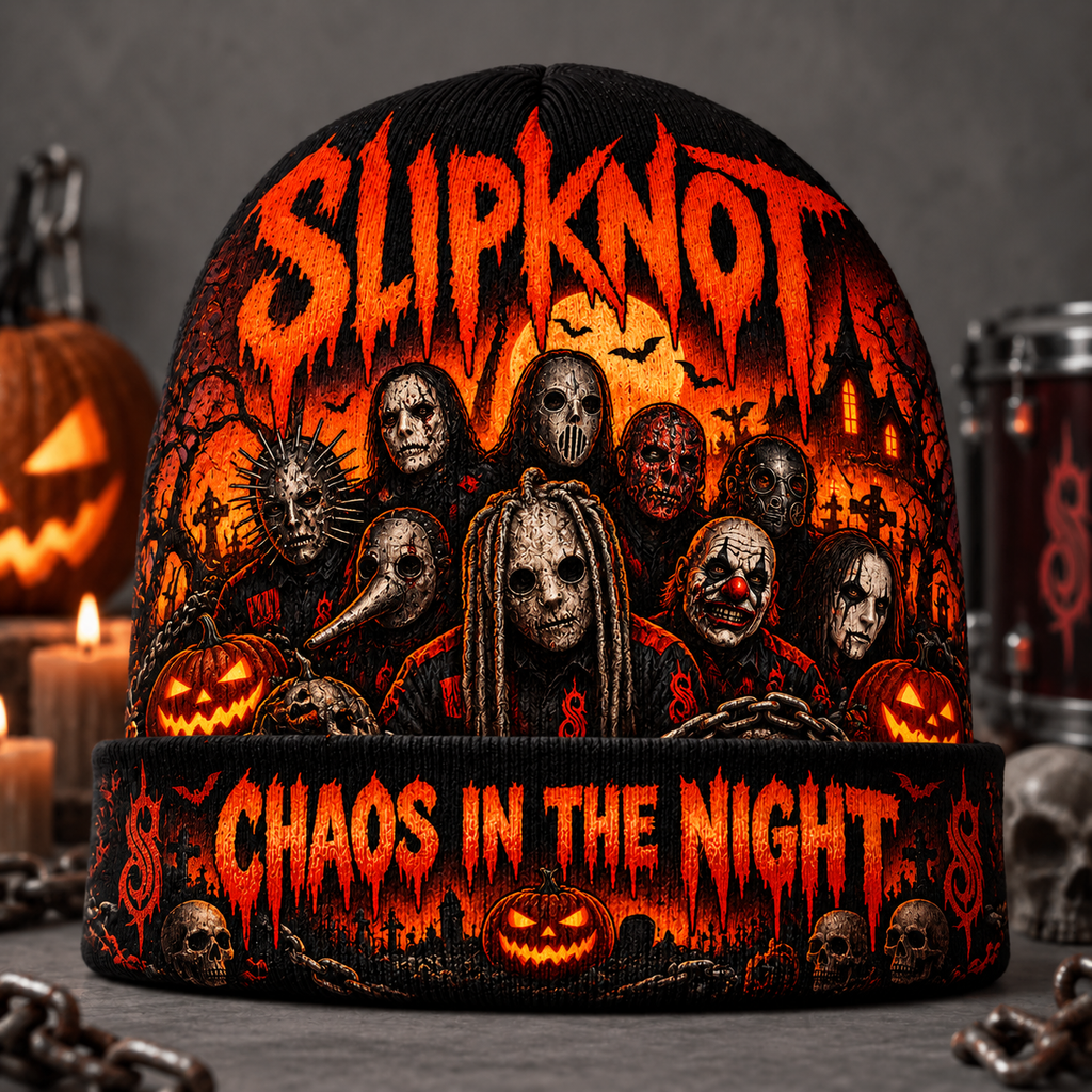 Slipknot Horror Masks Graphic Print Knit Beanie for Chaos In The Night Crowds NDN 2