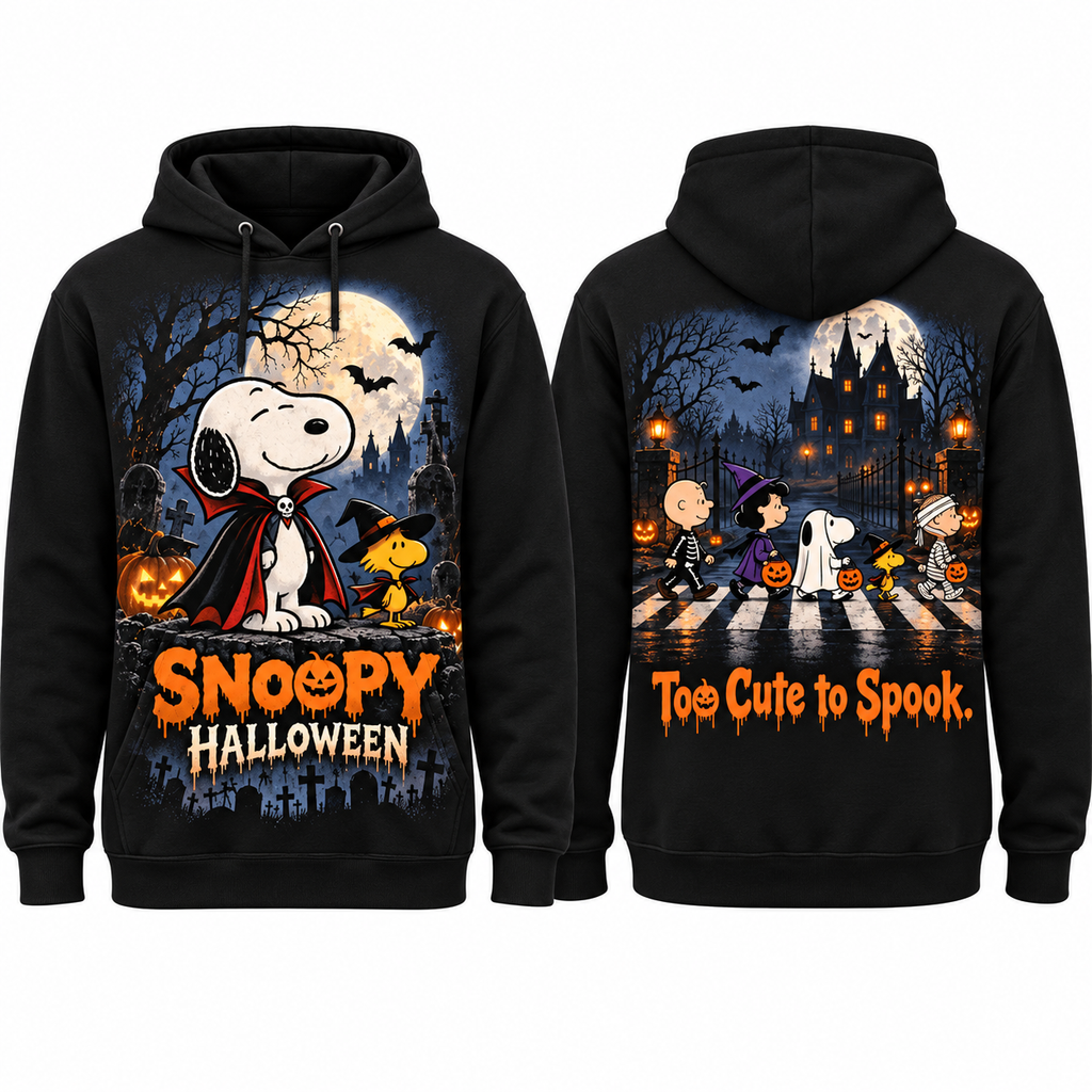 Snoopy Halloween Woodstock Pumpkins Too Cute To Spook Hoodie for Cute Halloween Fans NDN 1