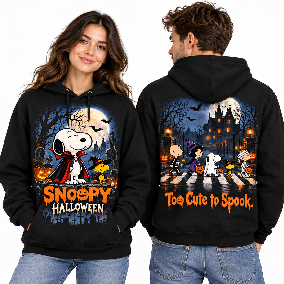 Snoopy Halloween Woodstock Pumpkins Too Cute To Spook Hoodie for Cute Halloween Fans NDN 2