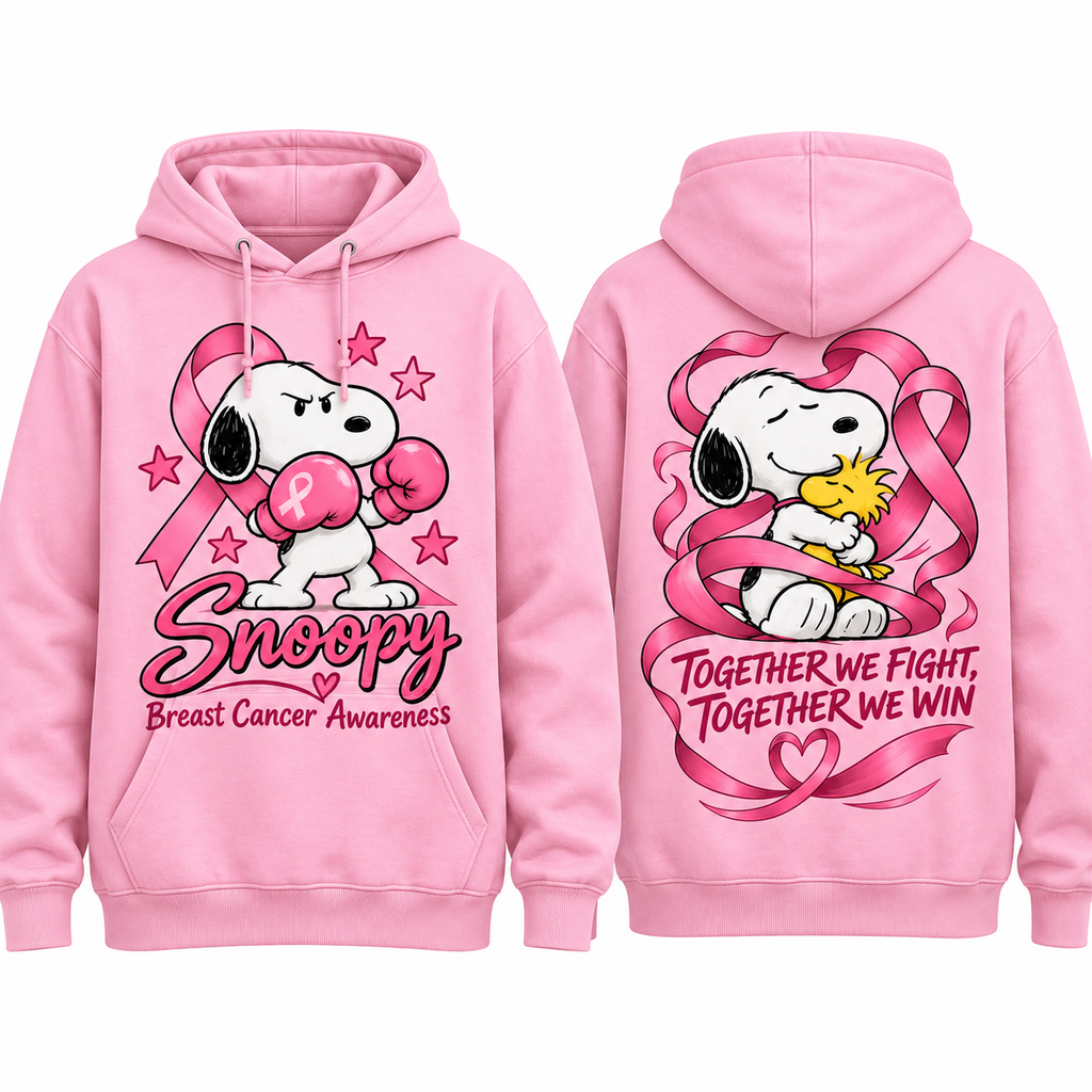 Snoopy Hearts Breast Cancer Awareness Together We Fight We Win Hoodie for Pink Awareness Fans NDN 1
