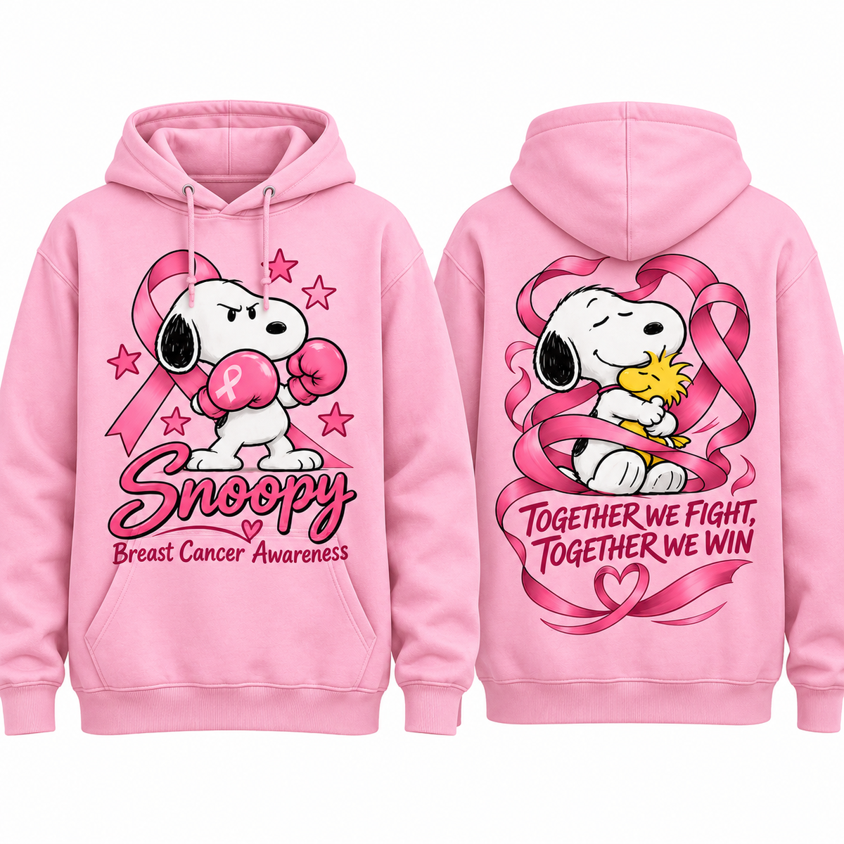 Snoopy Hearts Breast Cancer Awareness Together We Fight We Win Hoodie for Pink Awareness Fans NDN 1