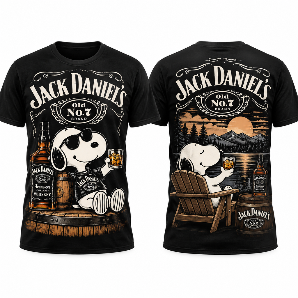 Snoopy Jack Daniel's Barrel Lounge 3D Shirt for Whiskey Fans Who Love Vintage Americana 1