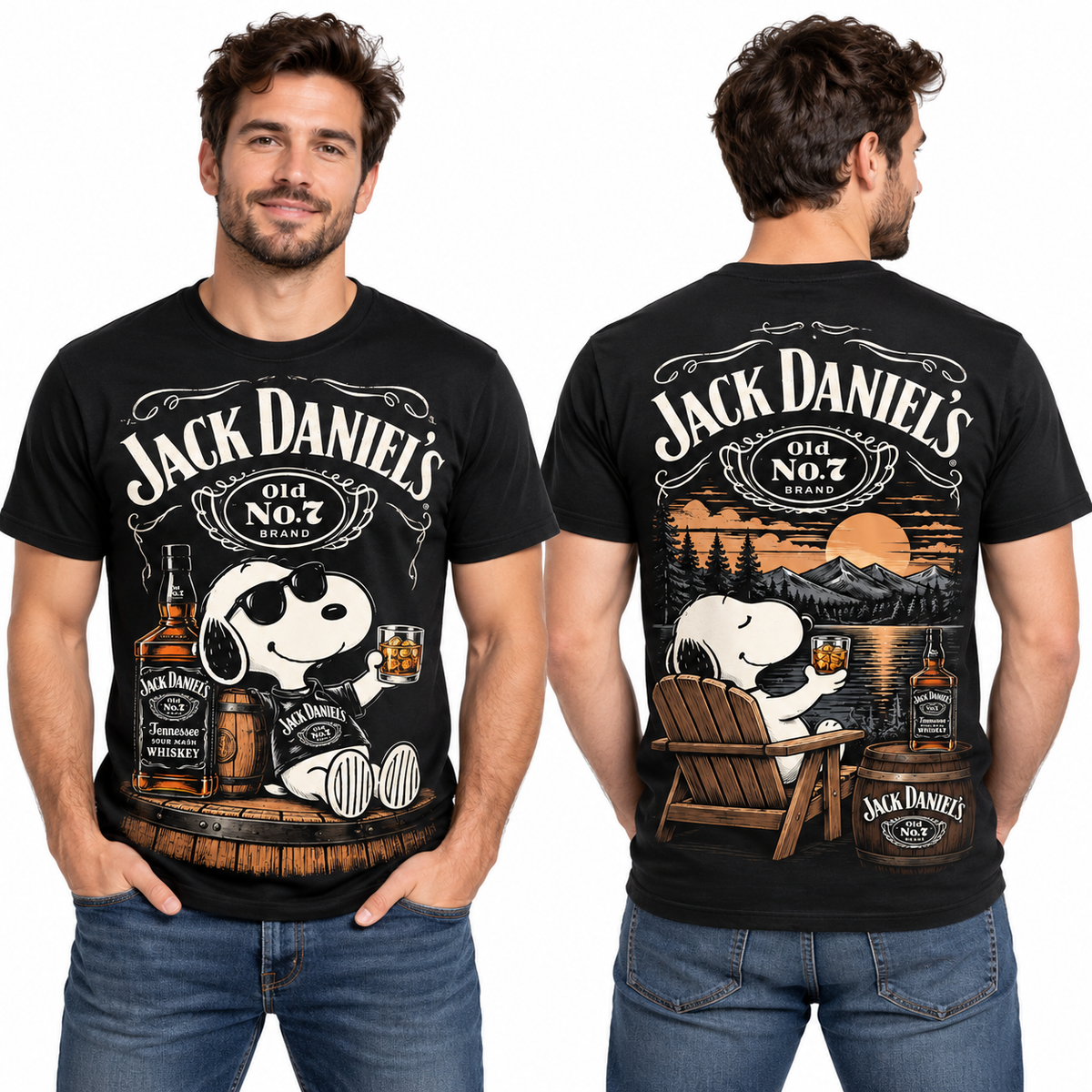 Snoopy Jack Daniel's Barrel Lounge 3D Shirt for Whiskey Fans Who Love Vintage Americana 2