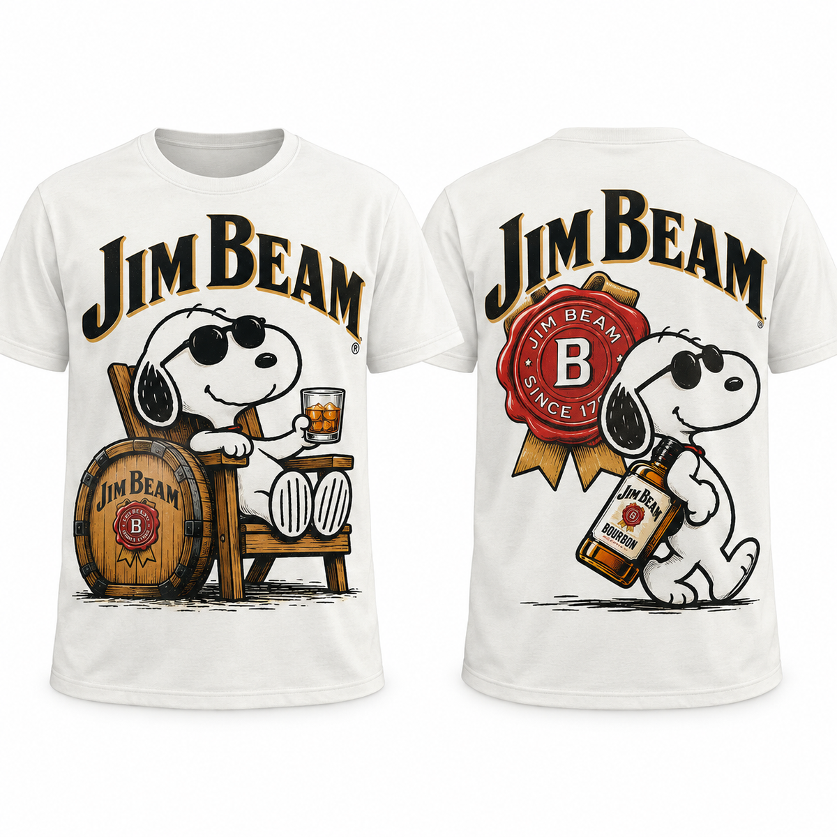 Snoopy Jim Beam Barrel Sips 3D Shirt for Bourbon Fans Who Enjoy Classic Distillery Style 1