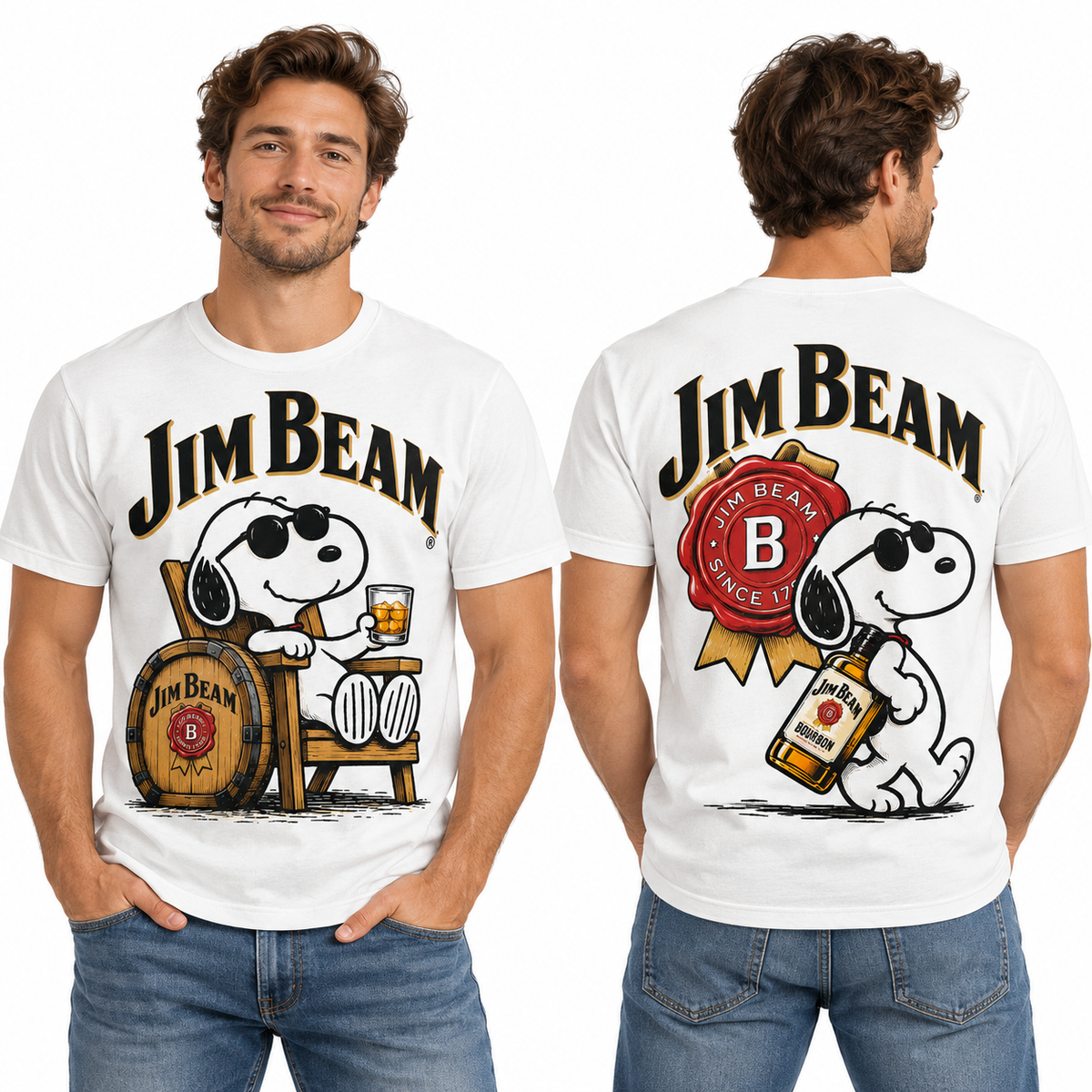 Snoopy Jim Beam Barrel Sips 3D Shirt for Bourbon Fans Who Enjoy Classic Distillery Style 2