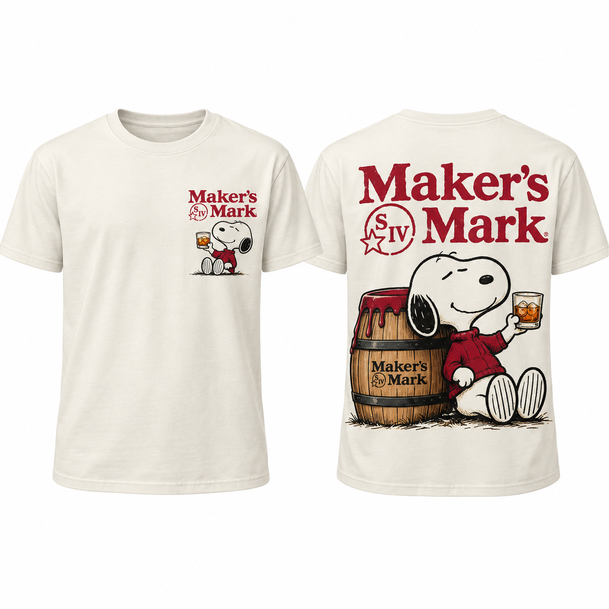 Snoopy Maker's Mark Bourbon Glass 3D Shirt for Whiskey Fans Who Love Classic Red Label Art 1