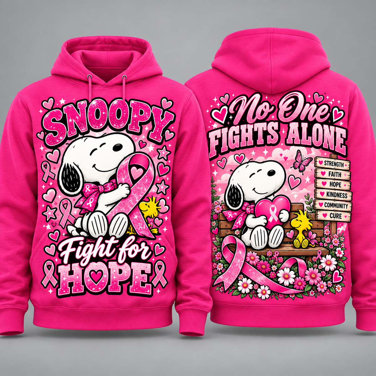 Snoopy Pink Ribbon Fight for Hope Hoodie NY 1