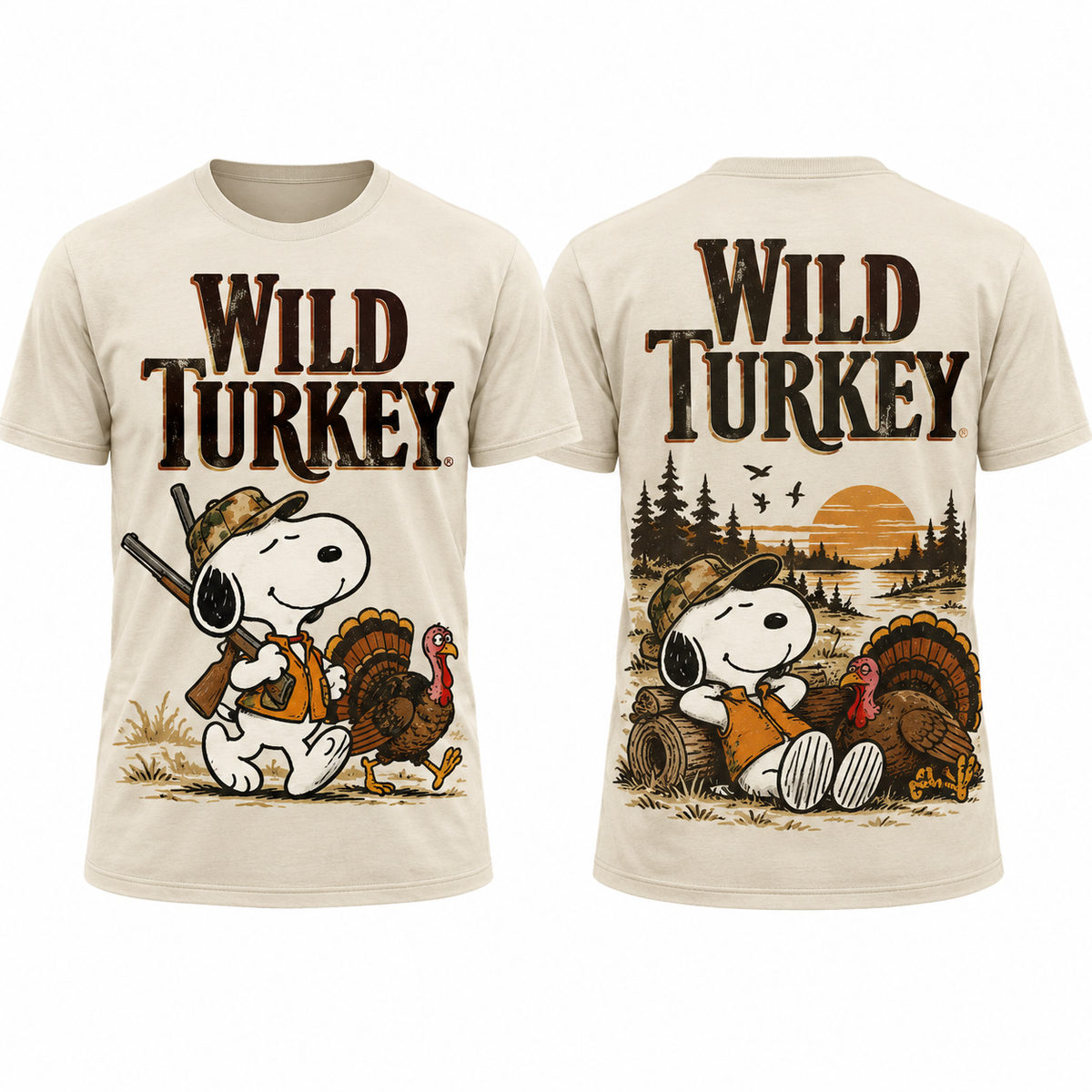 Snoopy Wild Turkey Autumn Barrel 3D Shirt for Whiskey Fans Who Love Woodland Americana 1