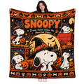 Snoopy Witch Hat And Orange Pumpkins Fleece Blanket For Cozy Halloween Movie Nights NDN 1