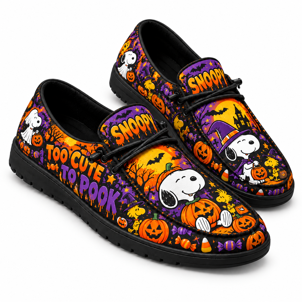 Snoopy Witch Hat Pumpkin Loafer Shoes For Peanuts Fans Enjoying Playful Halloween Adventures NDN 1