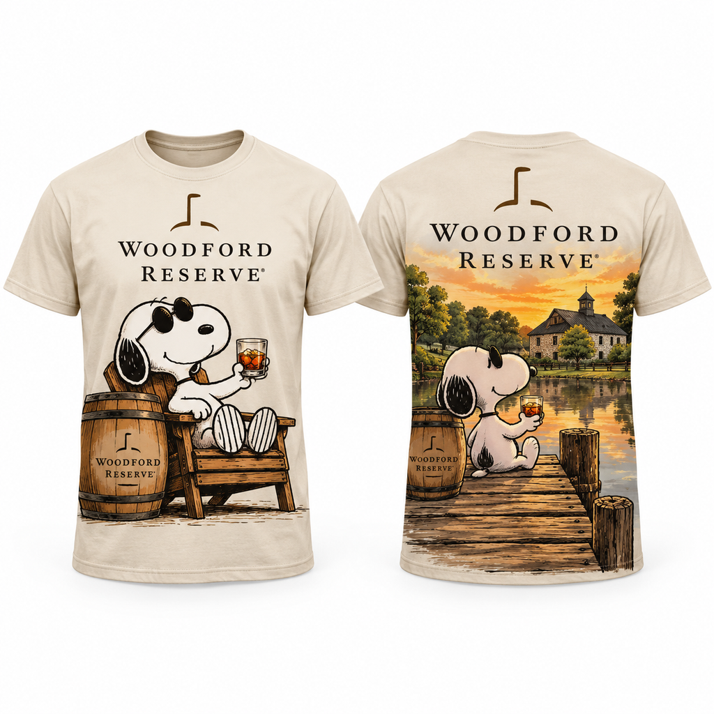 Snoopy Woodford Reserve Bourbon Scene 3D Shirt for Whiskey Fans Who Enjoy Classic Distillery Style 1
