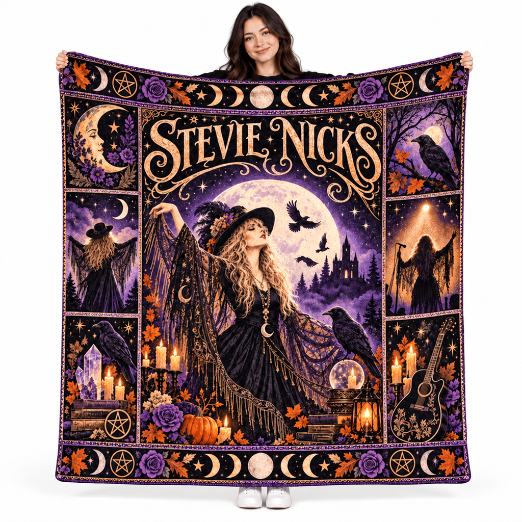 Stevie Nicks Purple Gold Witch Fleece Blanket For Mystical Halloween Moon Nights NDN 1