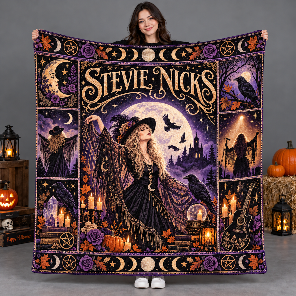 Stevie Nicks Purple Gold Witch Fleece Blanket For Mystical Halloween Moon Nights NDN 2