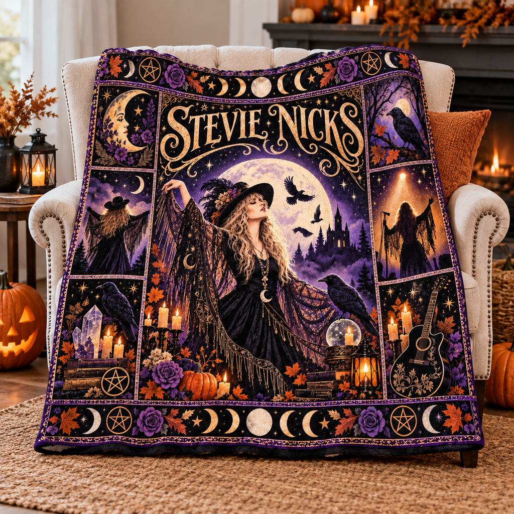 Stevie Nicks Purple Gold Witch Fleece Blanket For Mystical Halloween Moon Nights NDN 3