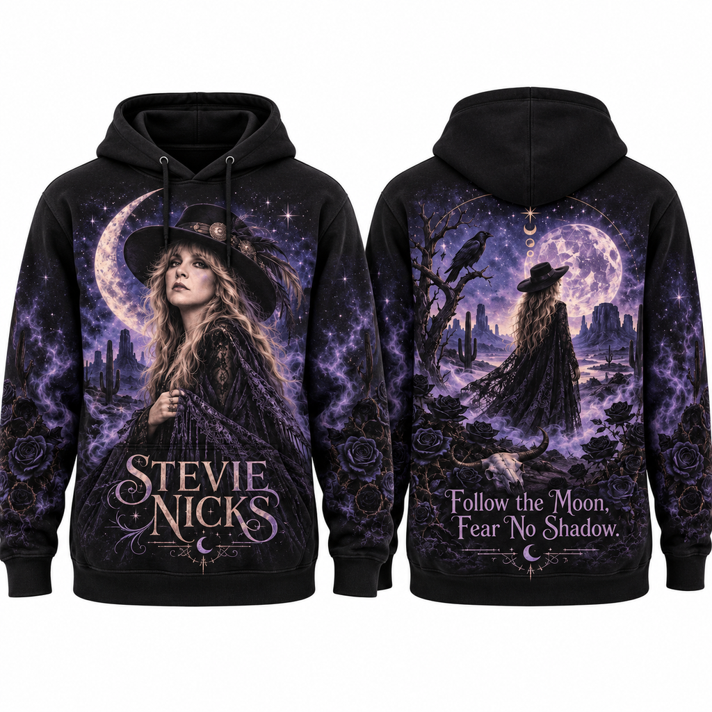 Stevie Nicks Witch Portrait Follow The Moon Fear No Shadows Hoodie for Witchy Music Fans NDN 1