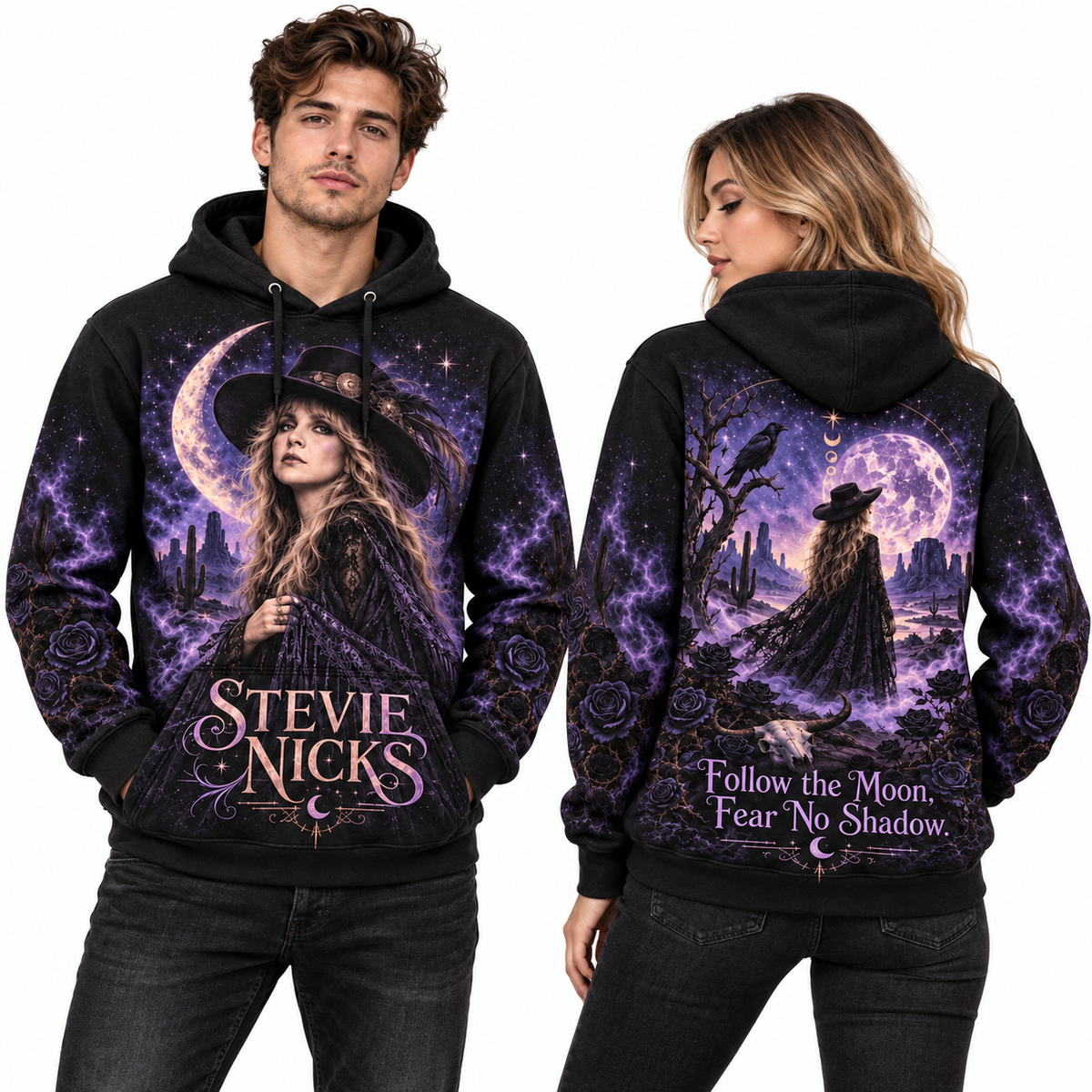 Stevie Nicks Witch Portrait Follow The Moon Fear No Shadows Hoodie for Witchy Music Fans NDN 2