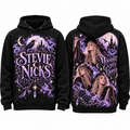 Stevie Nicks Witchy Portrait Purple Script Moon And Stars Hoodie for Witchy Music Fans NDN 1