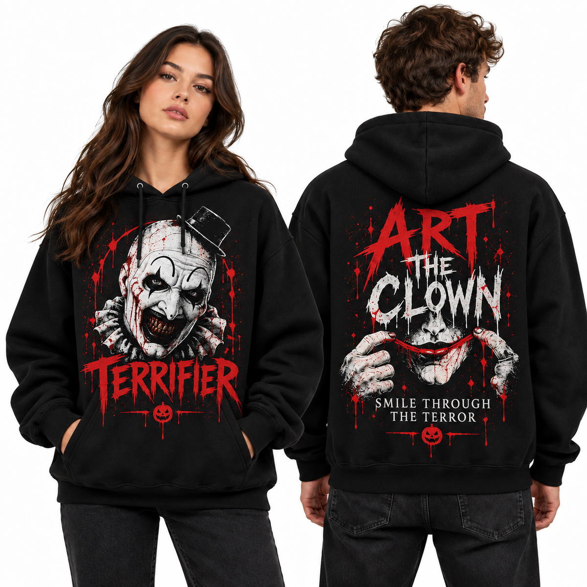 Terrifier Art the Clown Blood Splatter Halloween Hoodie NTH1 for Horror Fans Who Smile Through Terror 2
