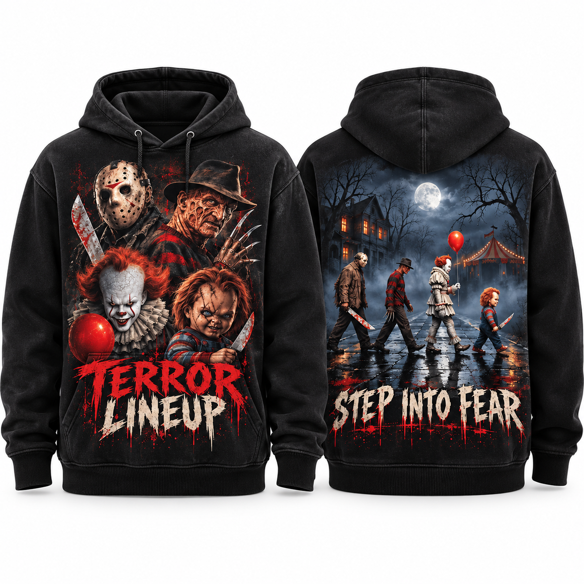 Terror Lineup Slashers Step Into Fear Group Scene Hoodie for Horror Lineup Fans NDN 1