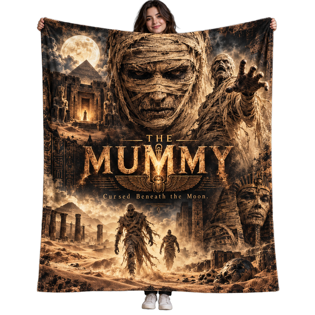 The Mummy Ancient Portrait And Golden Ruins Fleece Blanket For Classic Desert Horror Fans NDN 1
